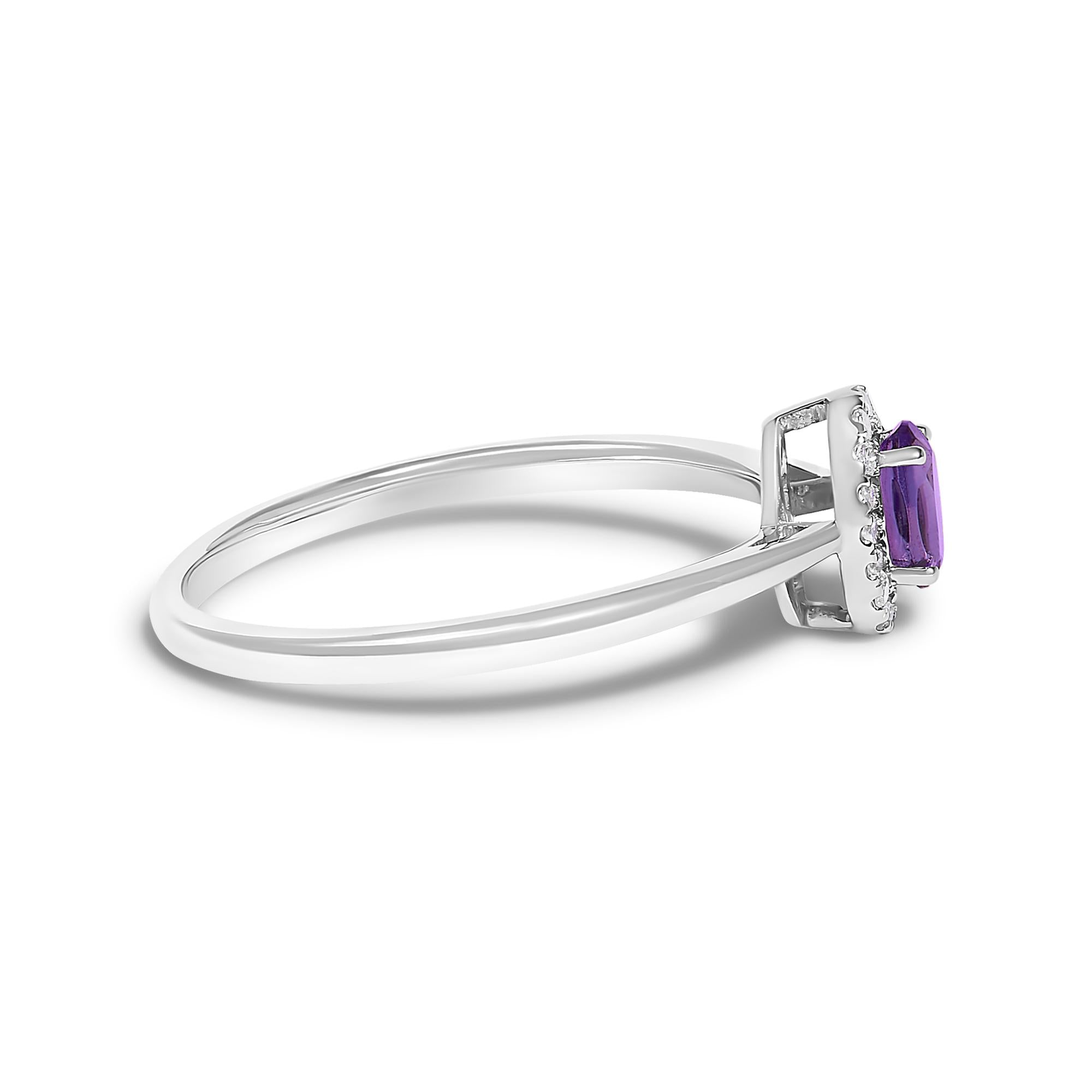 10K White Gold 5X3MM Oval Birthstone and Diamond Accent Halo Ring