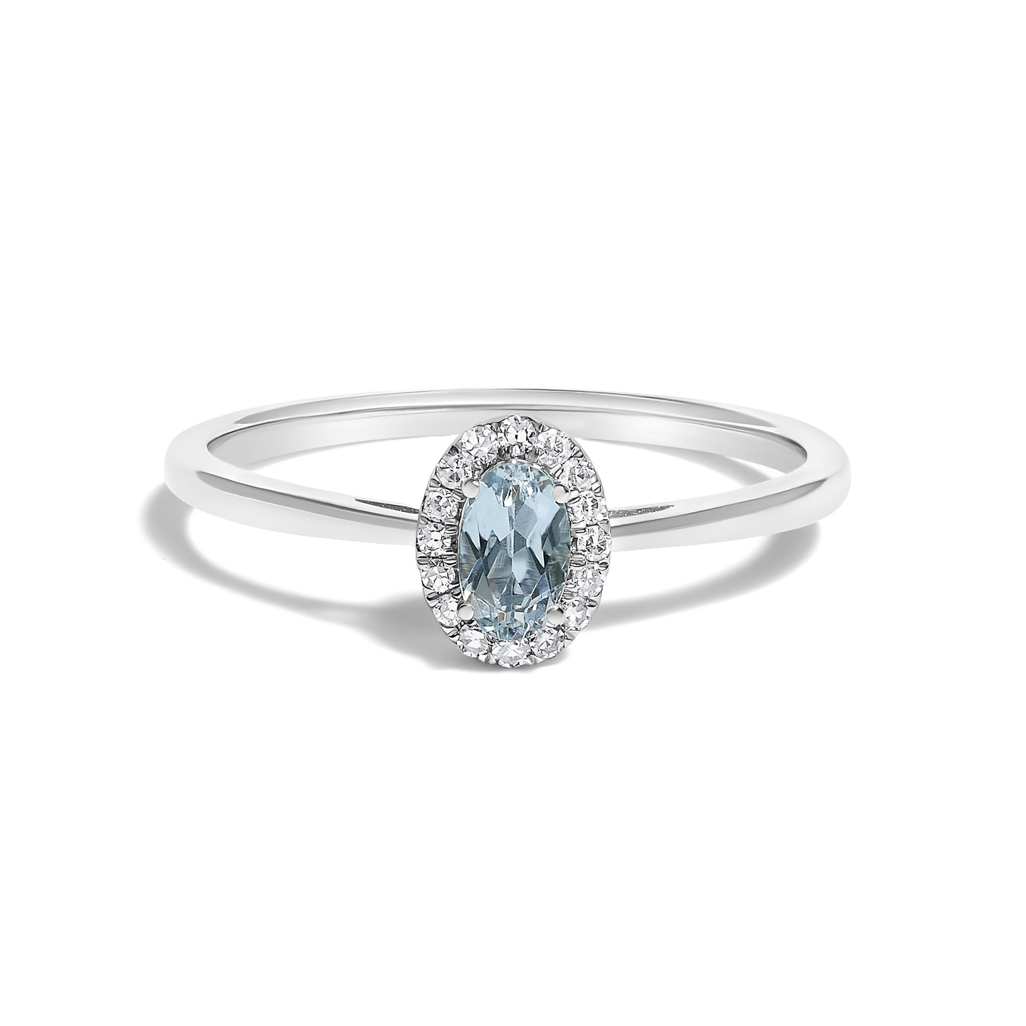 10K White Gold 5X3MM Oval Birthstone and Diamond Accent Halo Ring