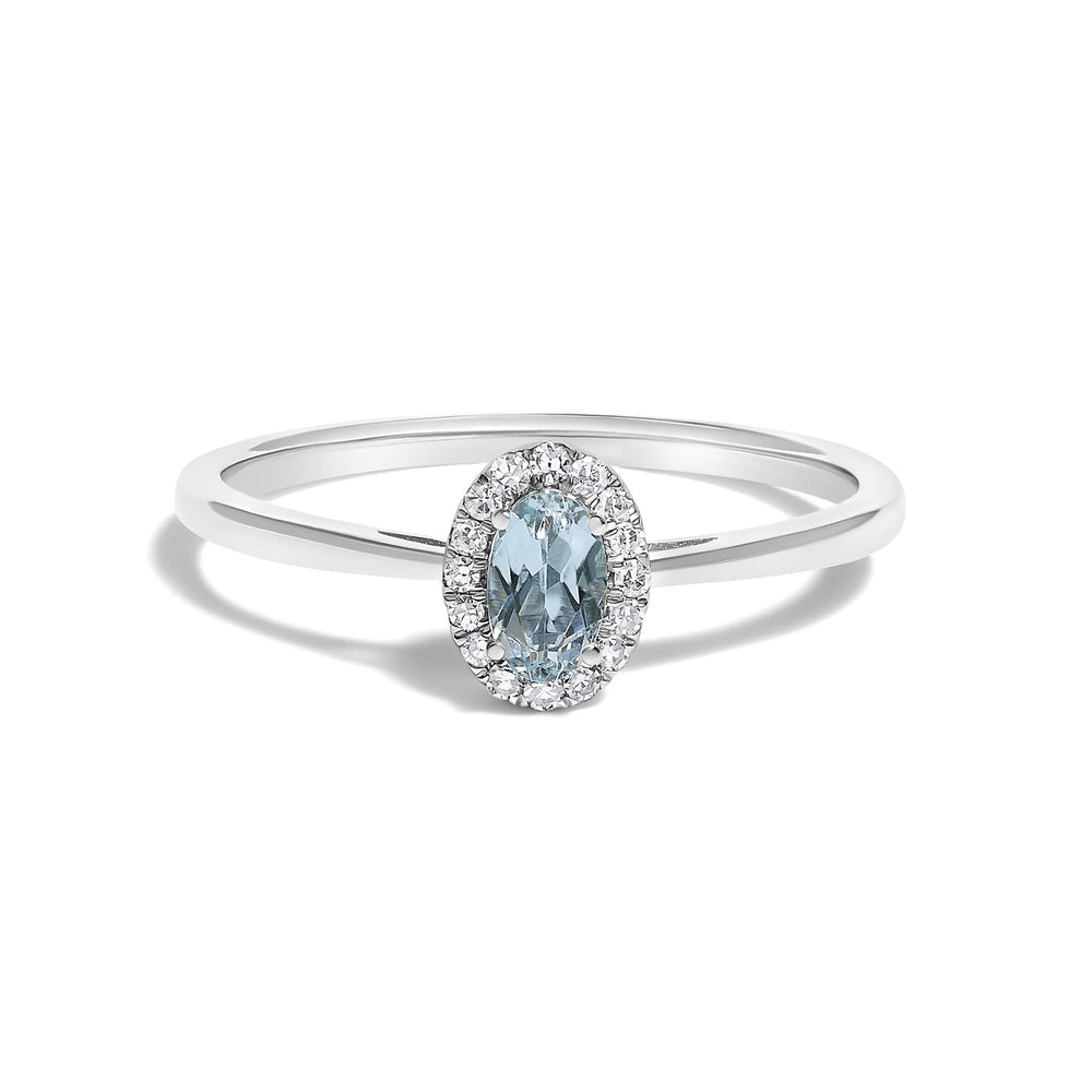 10K White Gold 5X3MM Oval Birthstone and Diamond Accent Halo Ring