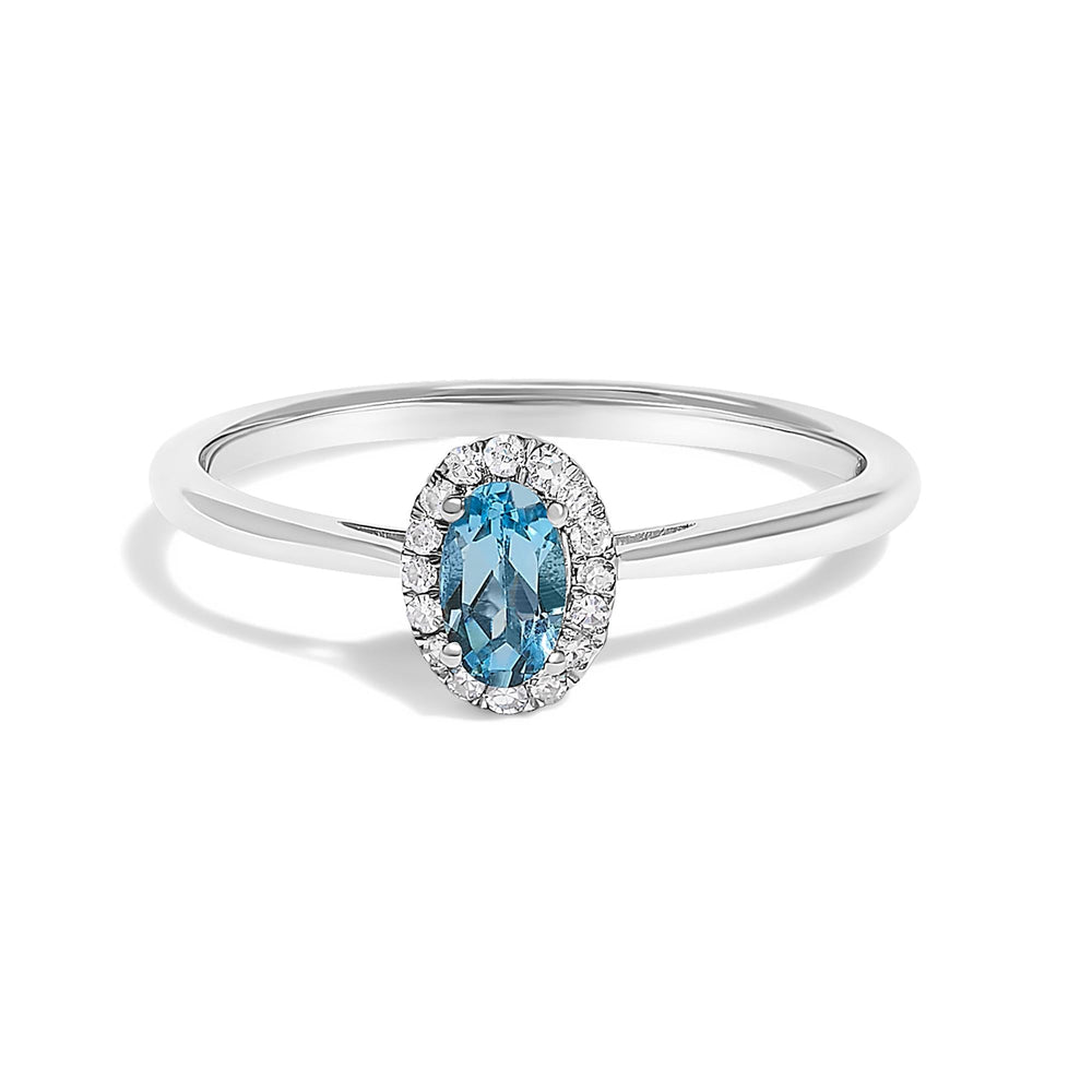 10K White Gold 5X3MM Oval Birthstone and Diamond Accent Halo Ring