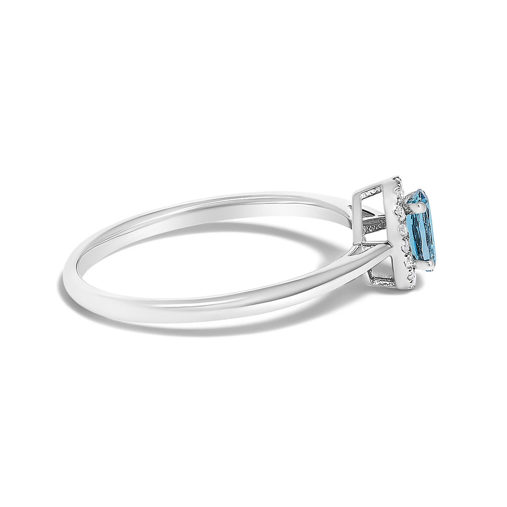 10K White Gold 5X3MM Oval Birthstone and Diamond Accent Halo Ring