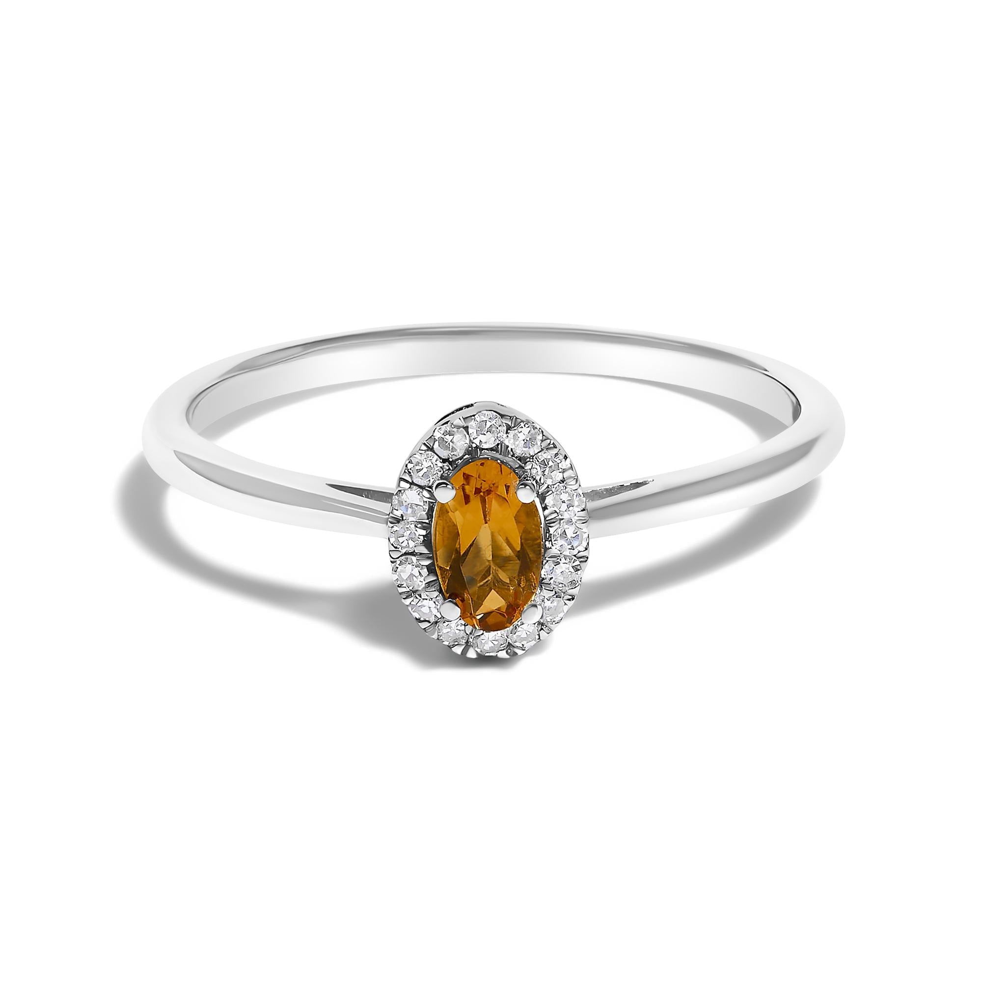 10K White Gold 5X3MM Oval Birthstone and Diamond Accent Halo Ring