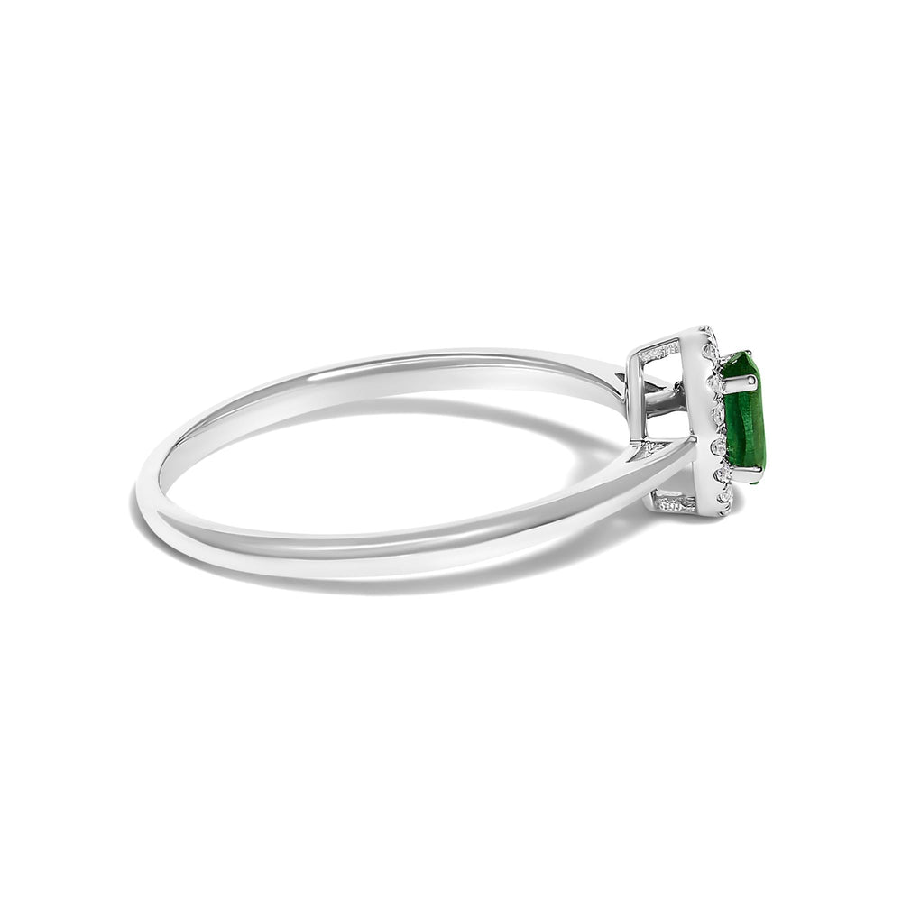 10K White Gold 5X3MM Oval Birthstone and Diamond Accent Halo Ring