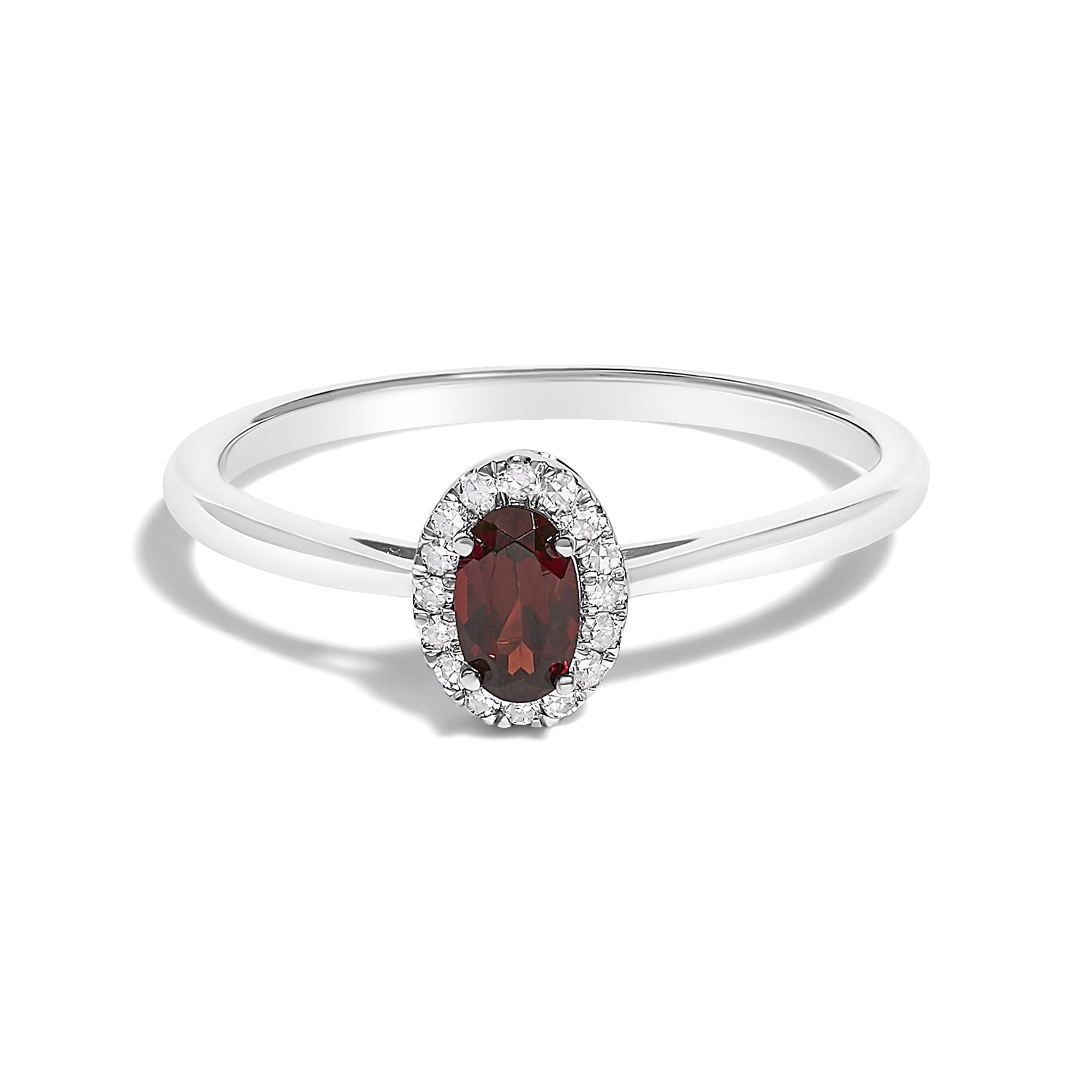 10K White Gold 5X3MM Oval Birthstone and Diamond Accent Halo Ring