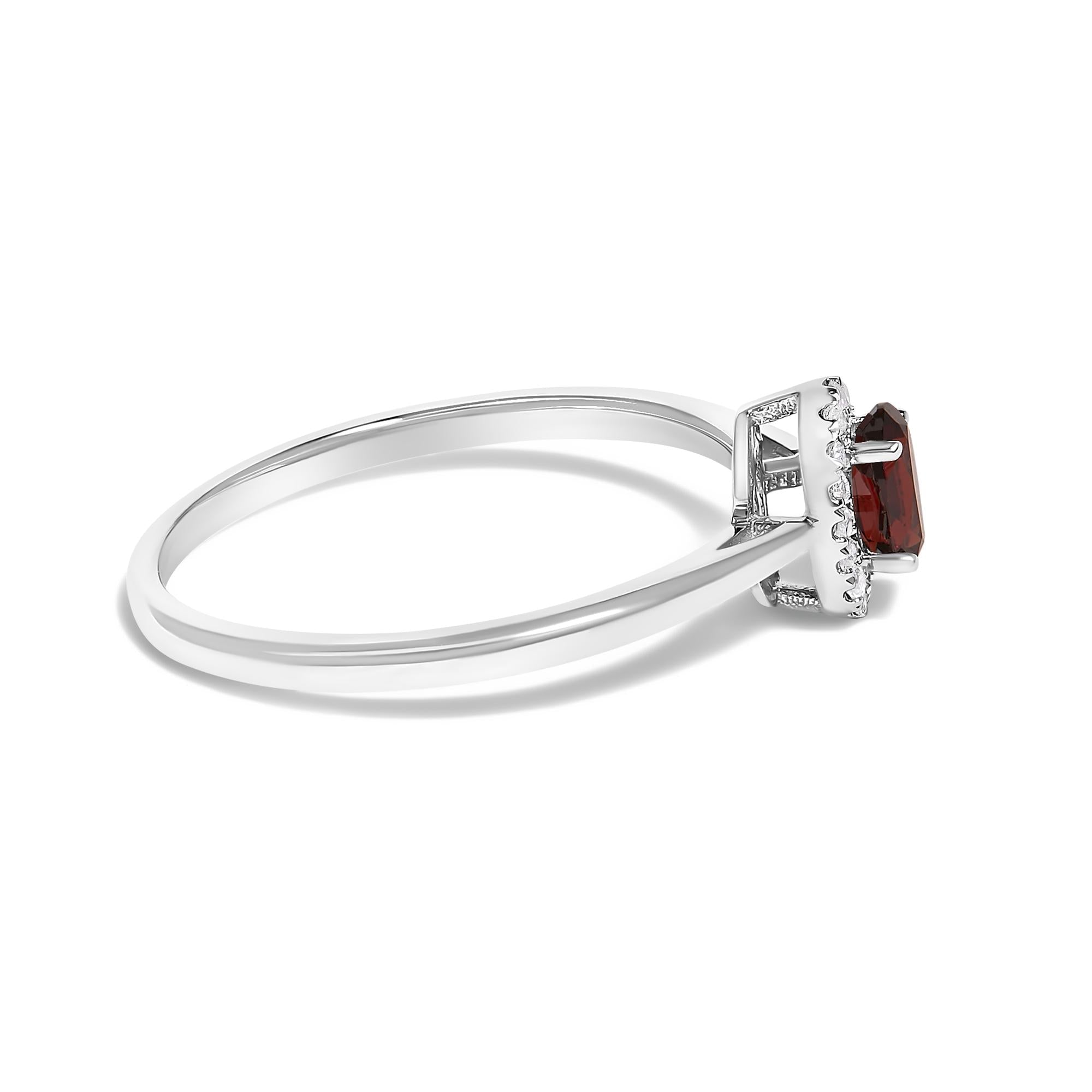 10K White Gold 5X3MM Oval Birthstone and Diamond Accent Halo Ring