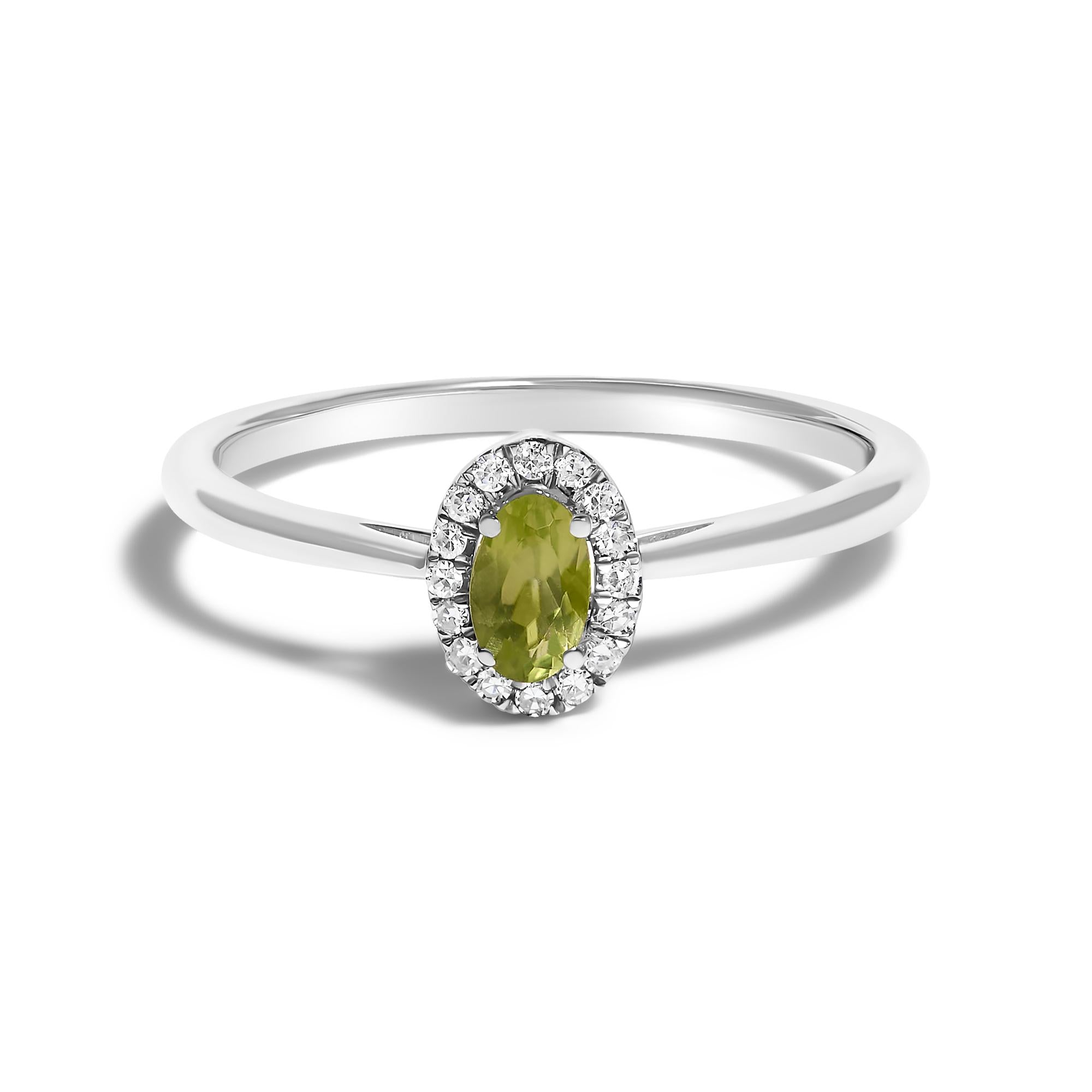 10K White Gold 5X3MM Oval Birthstone and Diamond Accent Halo Ring