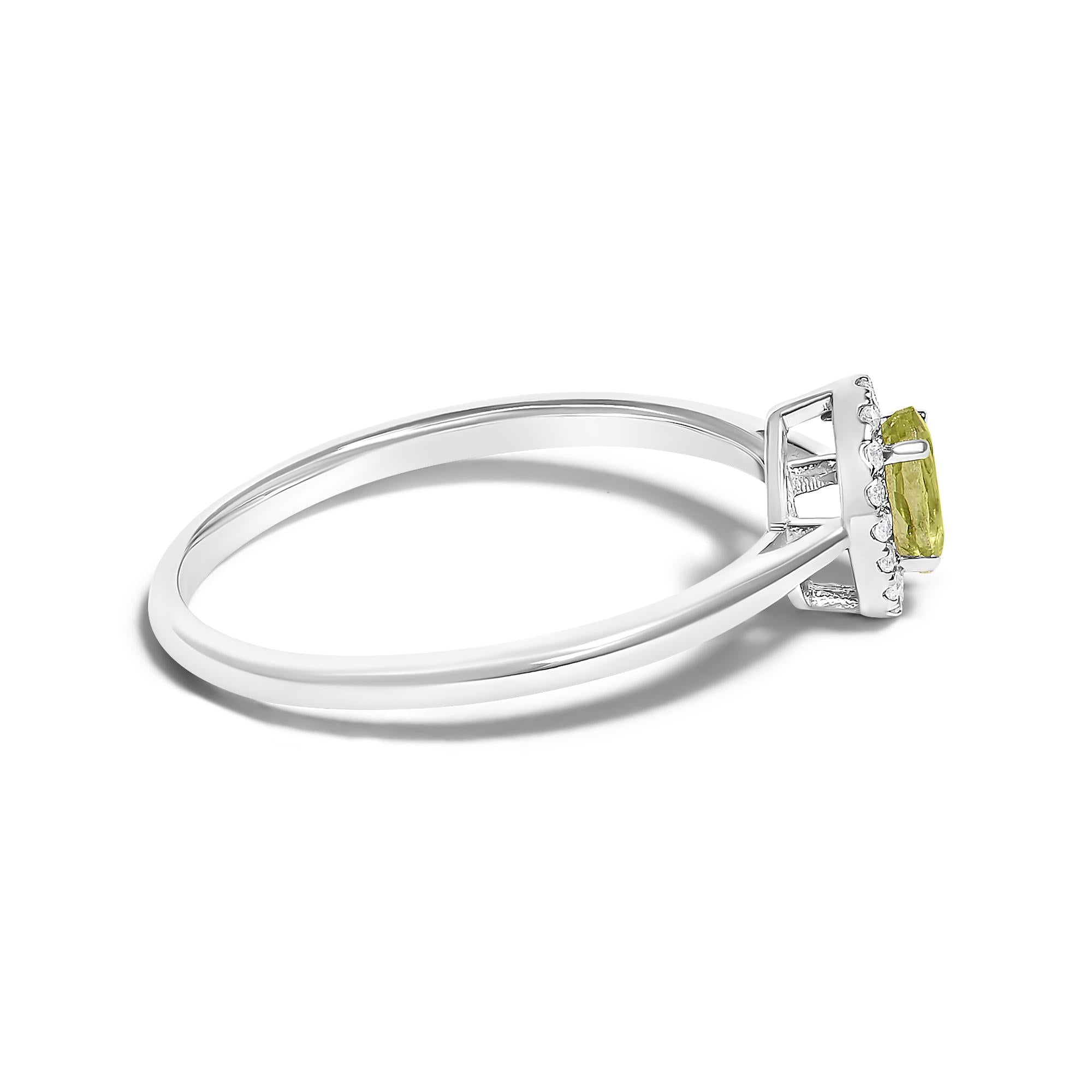 10K White Gold 5X3MM Oval Birthstone and Diamond Accent Halo Ring