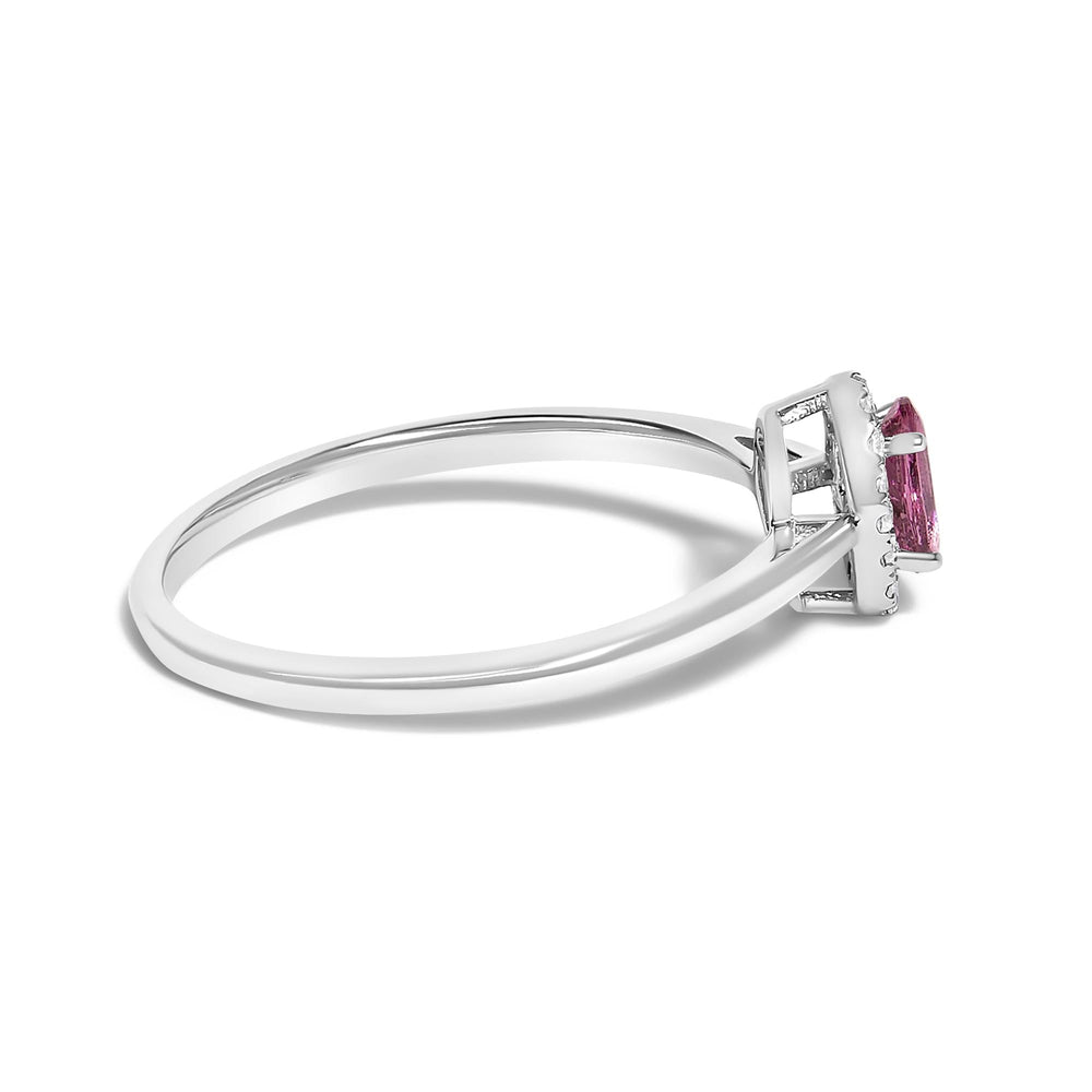 10K White Gold 5X3MM Oval Birthstone and Diamond Accent Halo Ring