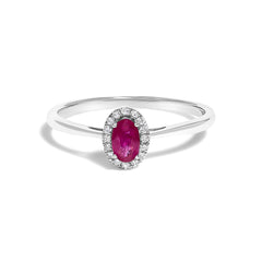 10K White Gold 5X3MM Oval Birthstone and Diamond Accent Halo Ring