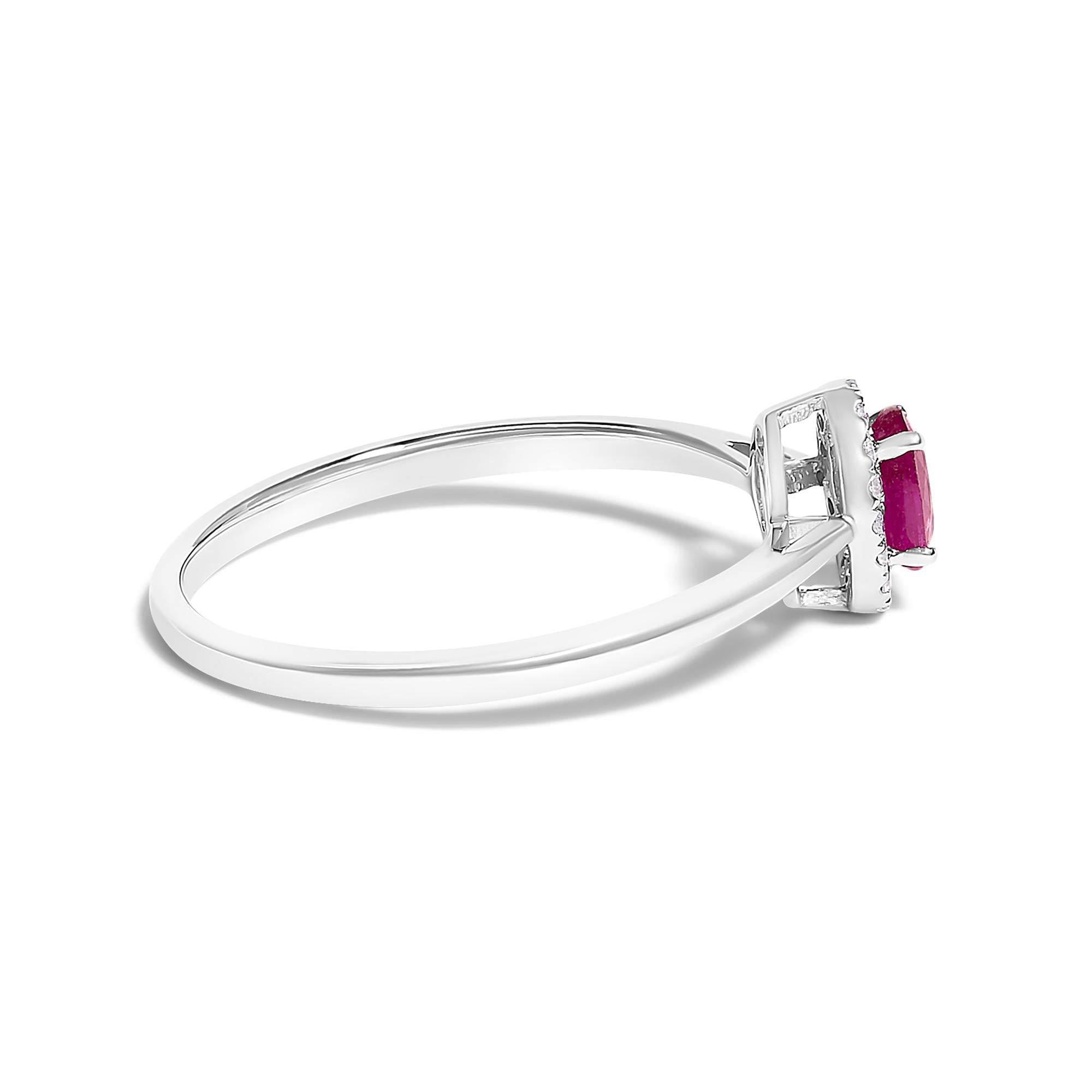 10K White Gold 5X3MM Oval Birthstone and Diamond Accent Halo Ring