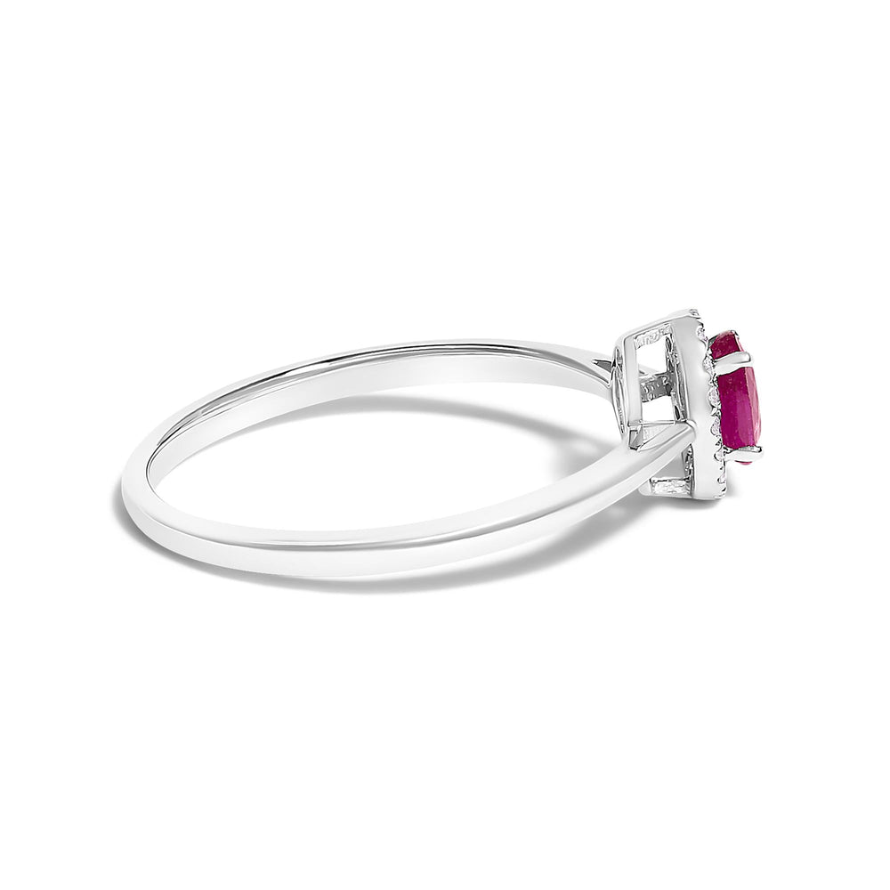 10K White Gold 5X3MM Oval Birthstone and Diamond Accent Halo Ring