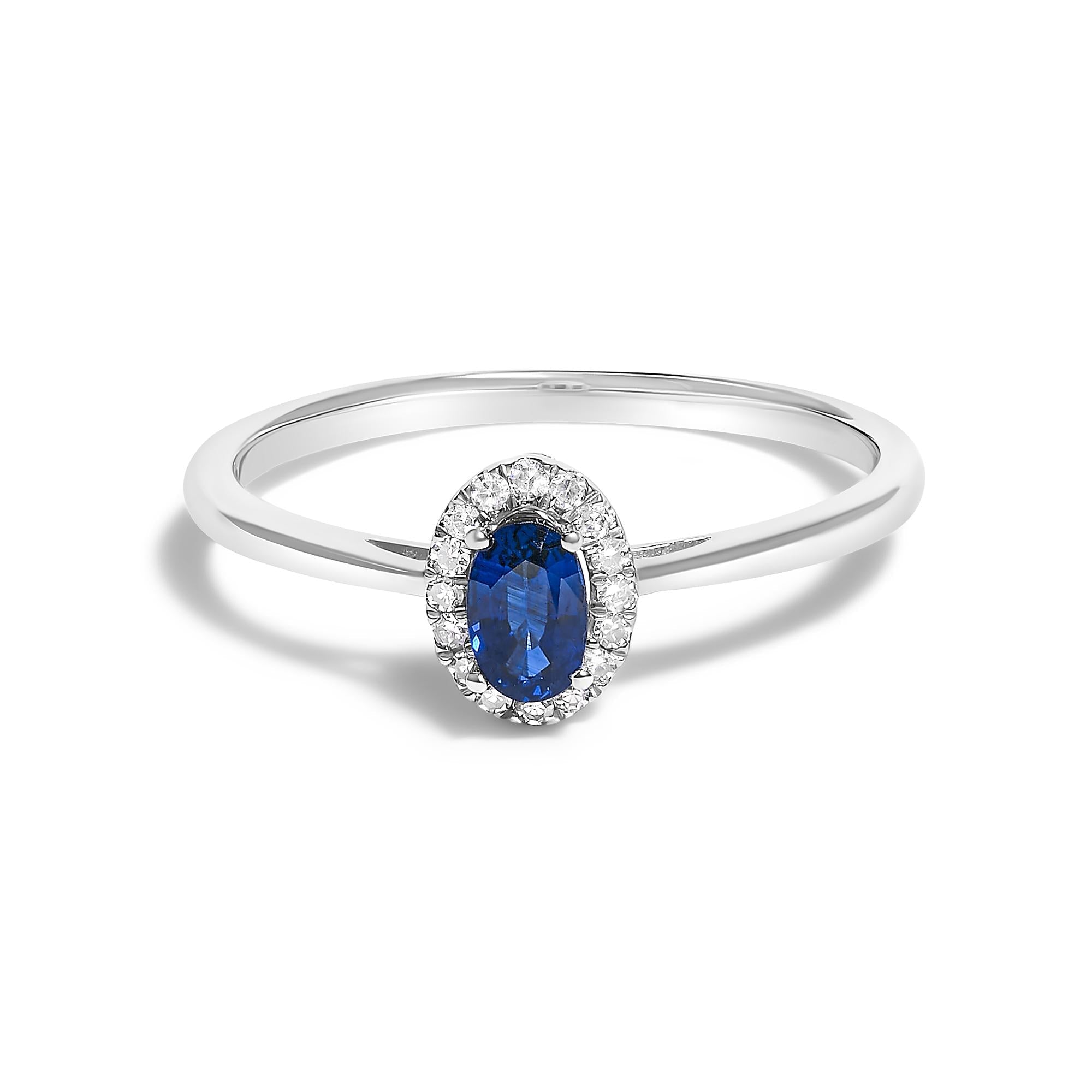 10K White Gold 5X3MM Oval Birthstone and Diamond Accent Halo Ring
