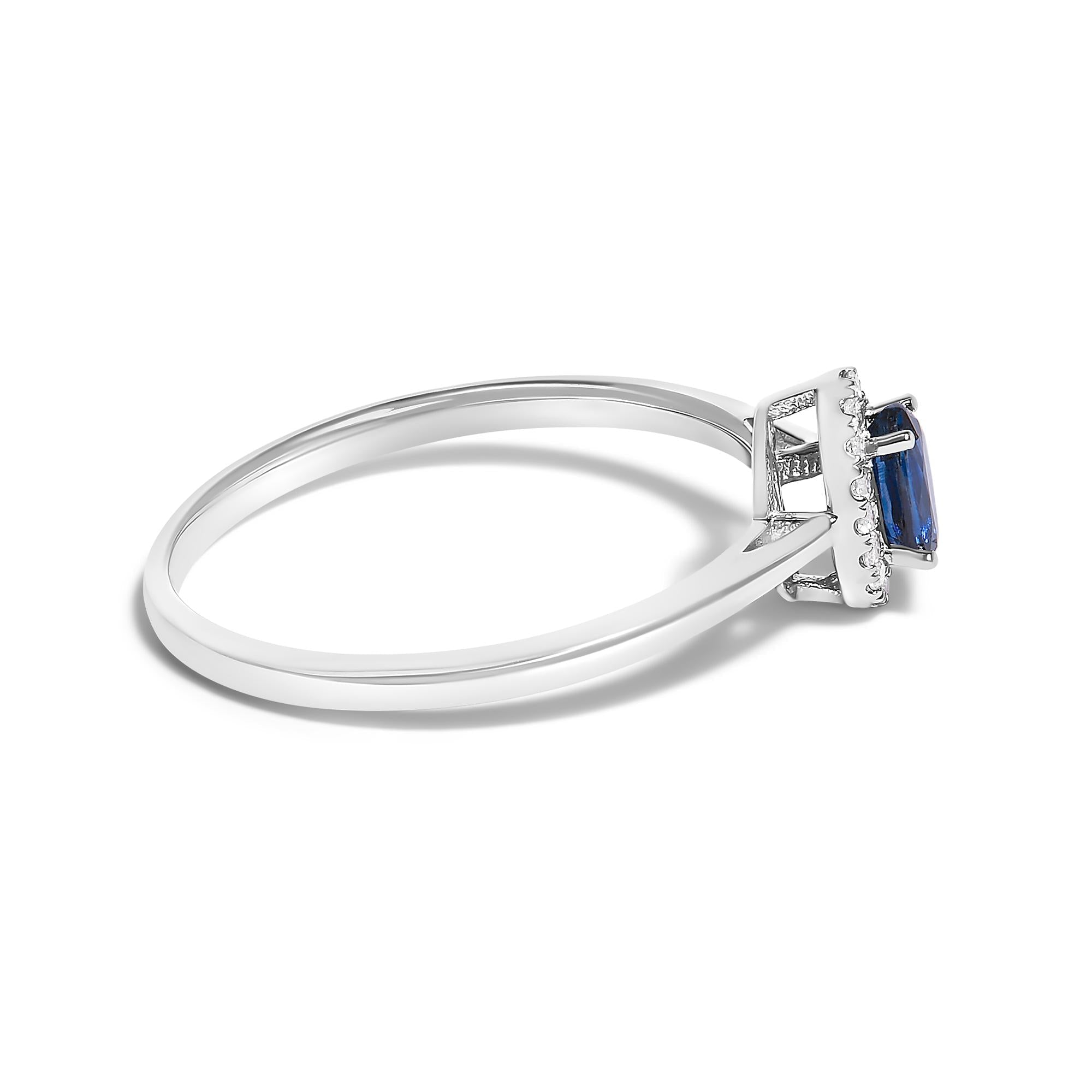 10K White Gold 5X3MM Oval Birthstone and Diamond Accent Halo Ring