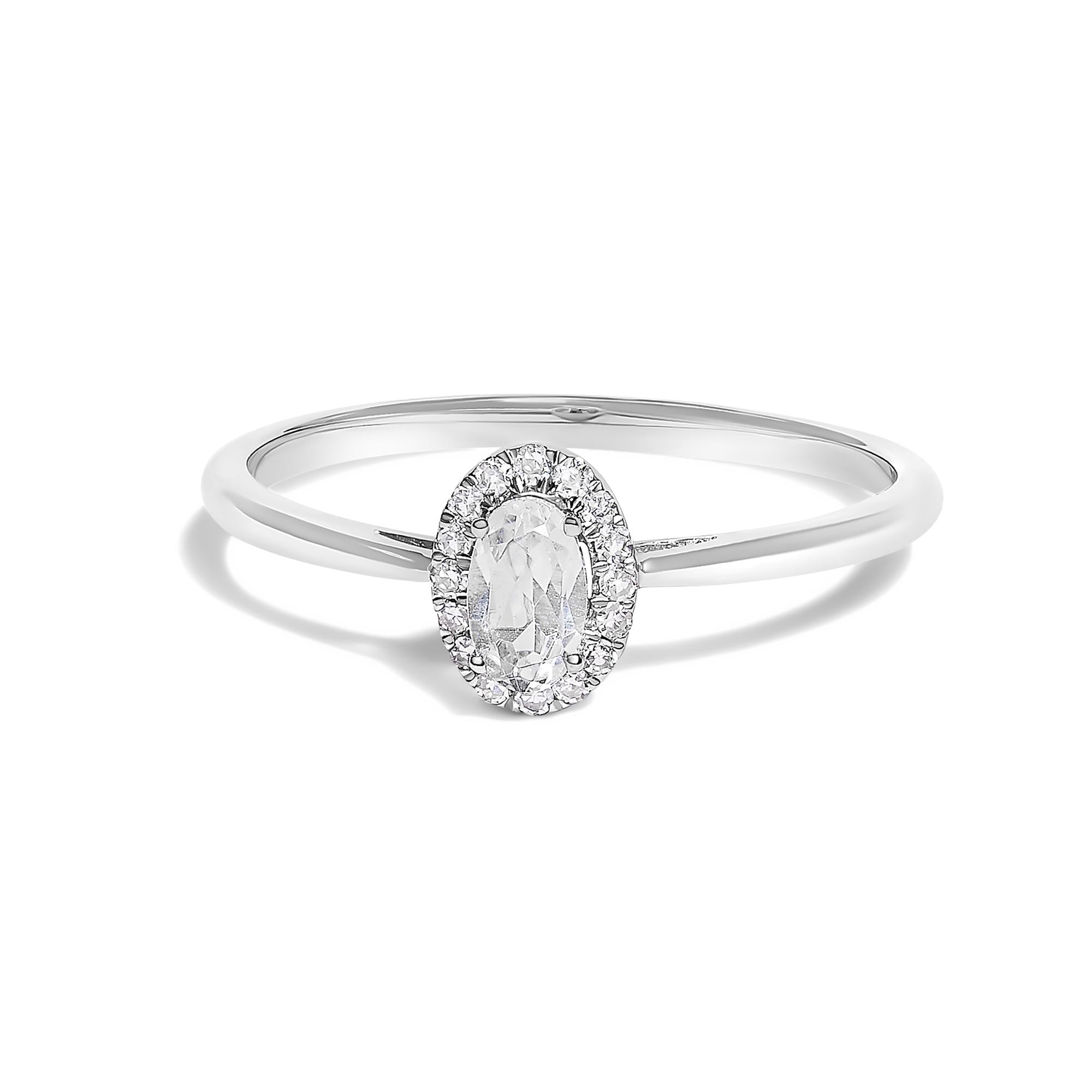 10K White Gold 5X3MM Oval Birthstone and Diamond Accent Halo Ring