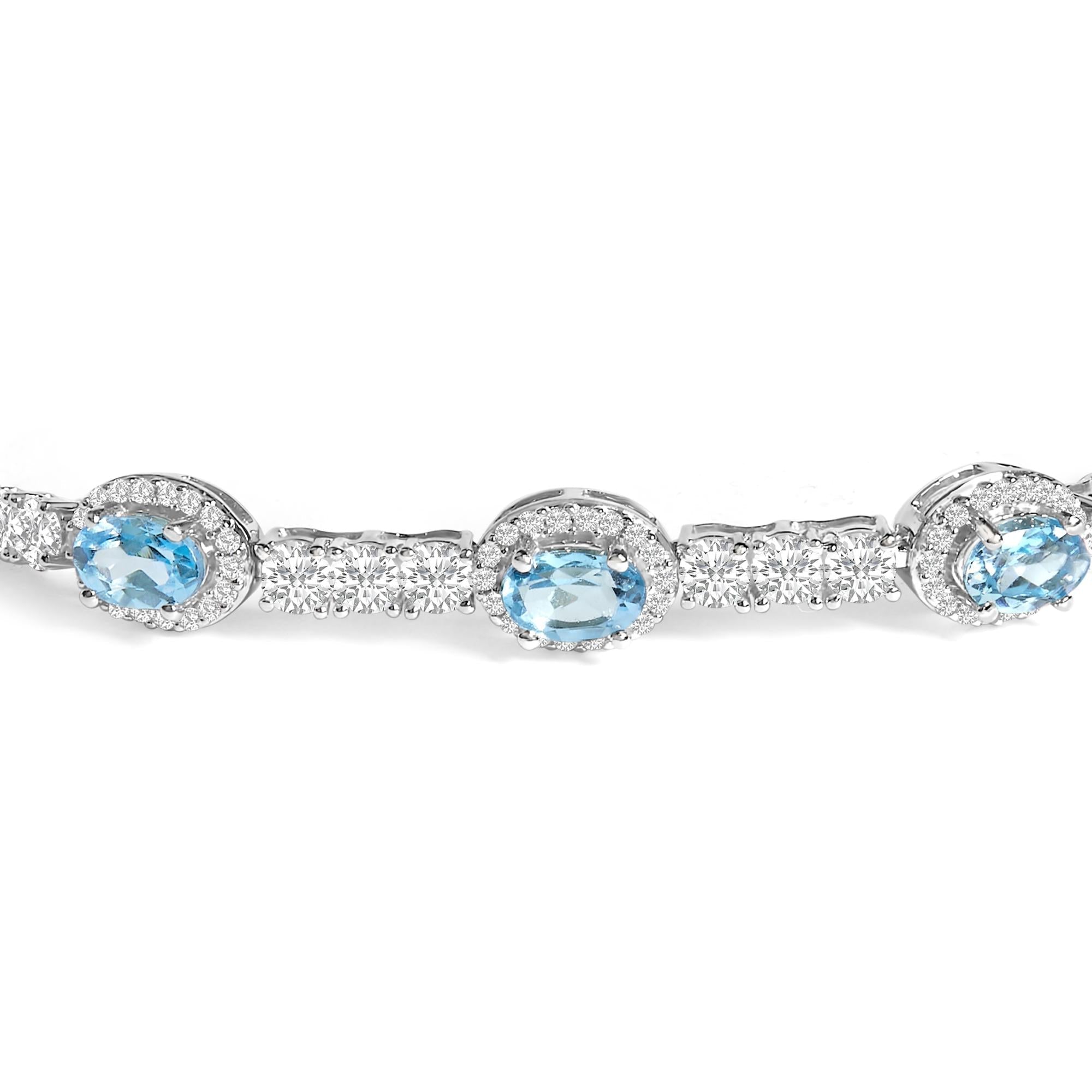 .925 Sterling Silver Swiss Blue Topaz and White Sapphire Bolo Bracelet