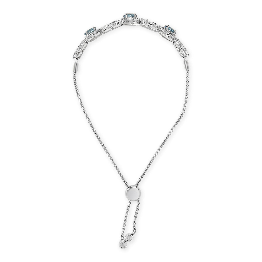 .925 Sterling Silver Swiss Blue Topaz and White Sapphire Bolo Bracelet