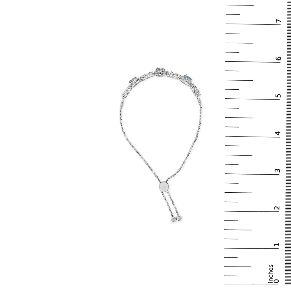 .925 Sterling Silver Swiss Blue Topaz and White Sapphire Bolo Bracelet