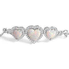 .925 Sterling Silver Created Opal Triple Heart and White Sapphire Bolo Bracelet