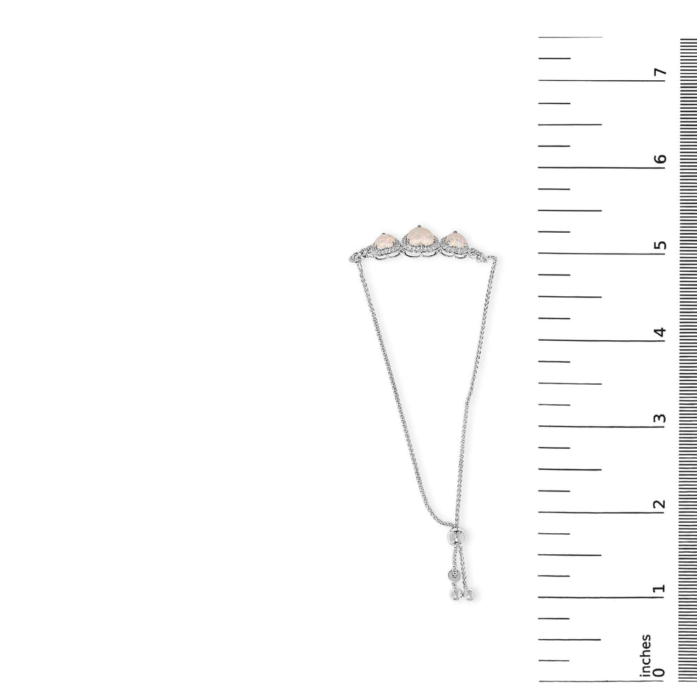 .925 Sterling Silver Created Opal Triple Heart and White Sapphire Bolo Bracelet