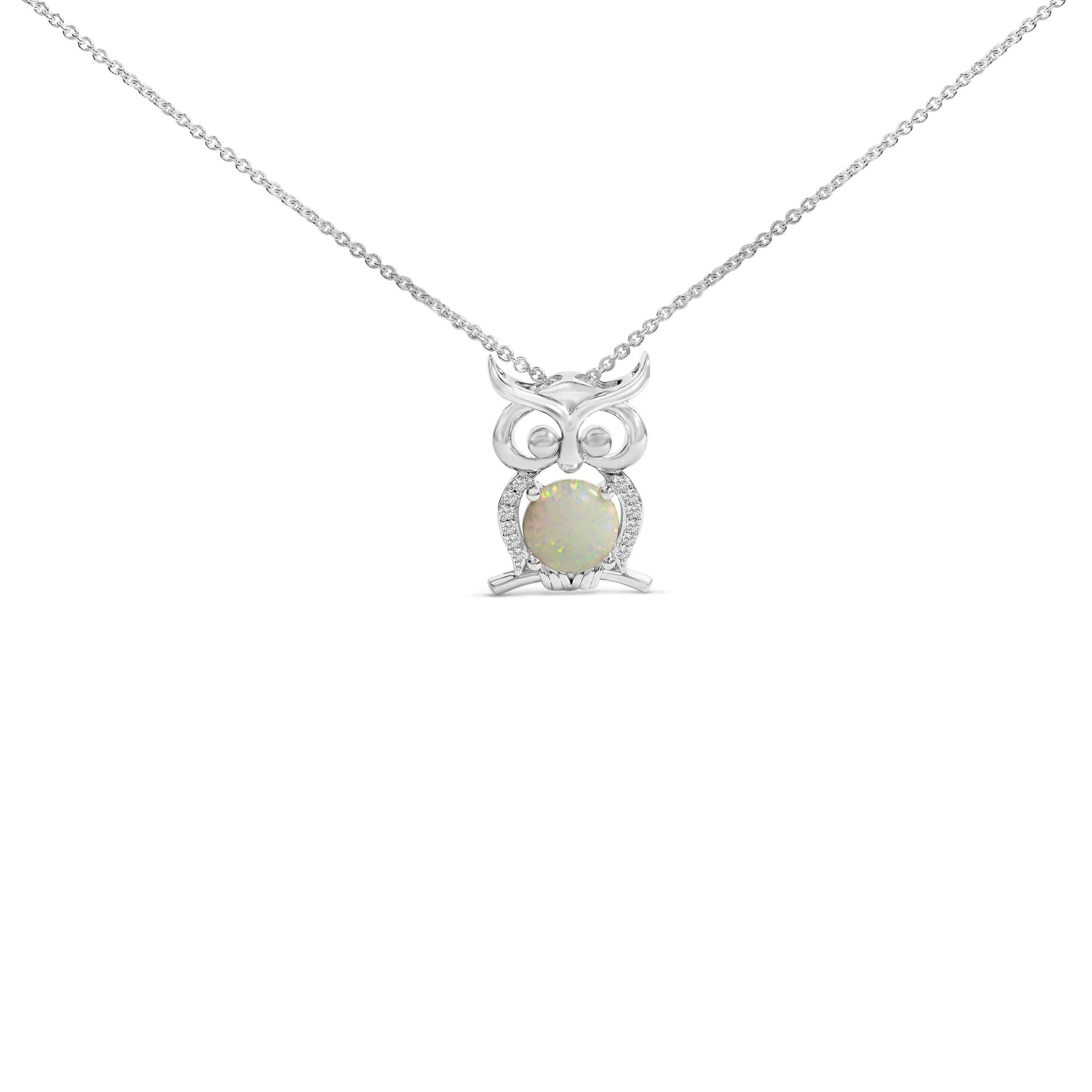 .925 Sterling Silver Created Opal and Sapphire Pendant Necklace