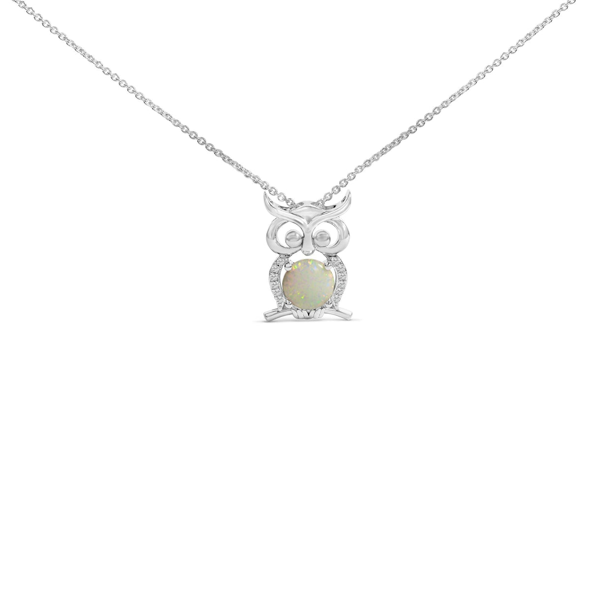 .925 Sterling Silver Created Opal and Sapphire Pendant Necklace