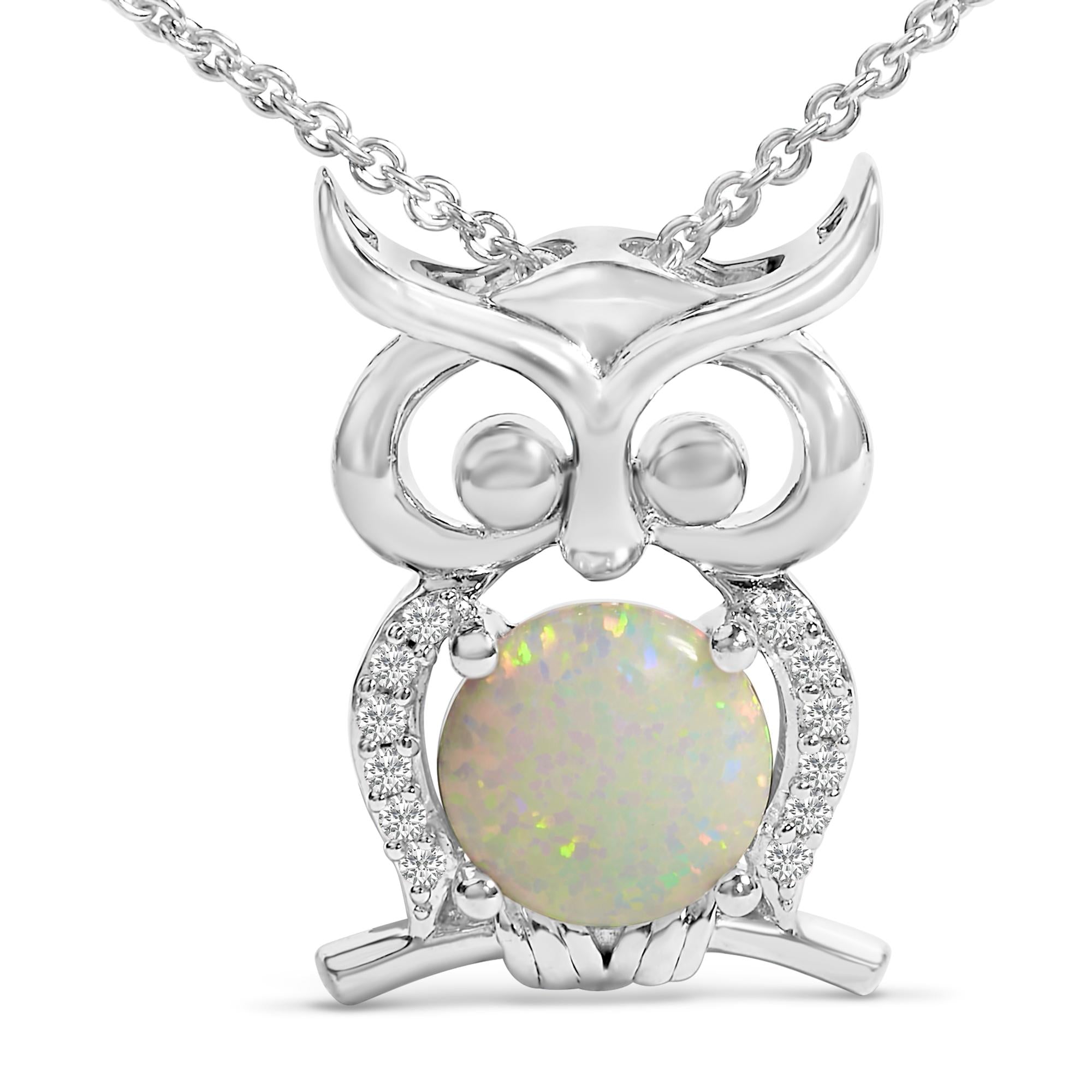 .925 Sterling Silver Created Opal and Sapphire Pendant Necklace