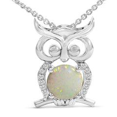 .925 Sterling Silver Created Opal and Sapphire Pendant Necklace