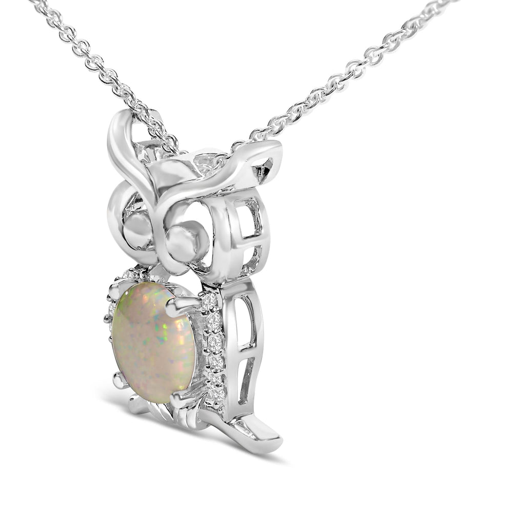 .925 Sterling Silver Created Opal and Sapphire Pendant Necklace