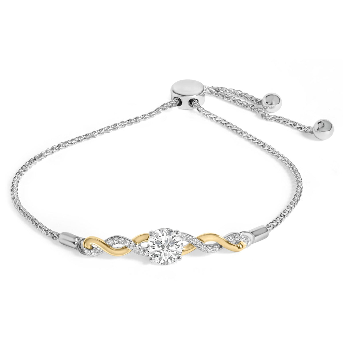 10K Yellow Gold Plated .925 Sterling Silver Created White Sapphire Twist Bolo Bracelet