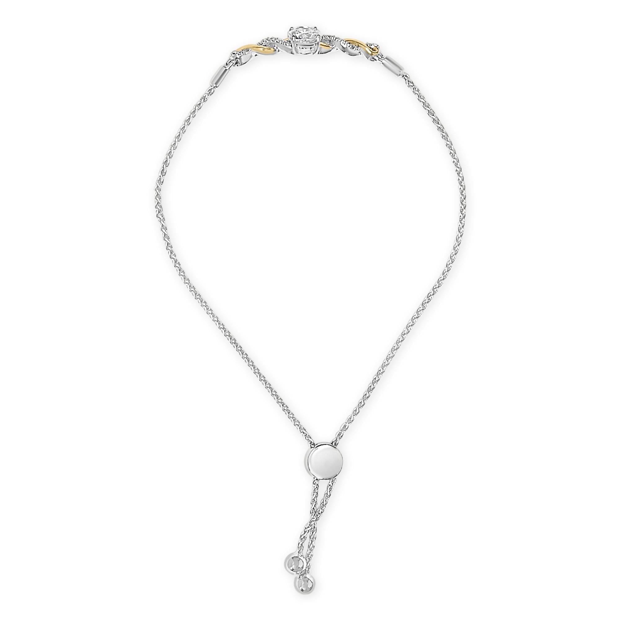 10K Yellow Gold Plated .925 Sterling Silver Created White Sapphire Twist Bolo Bracelet