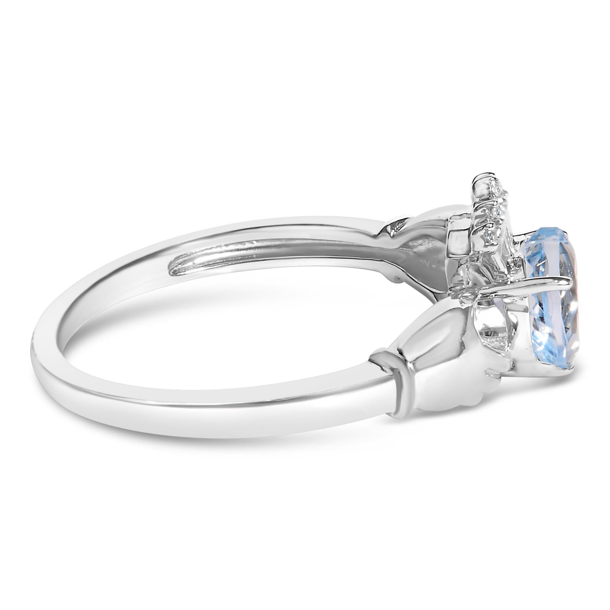 Sterling Silver Blue Topaz Heart Claddagh Ring