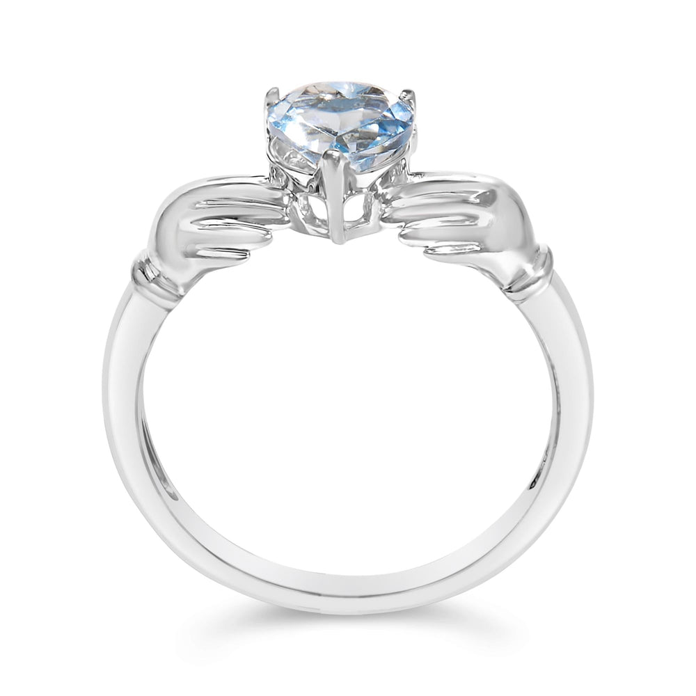 Sterling Silver Blue Topaz Heart Claddagh Ring