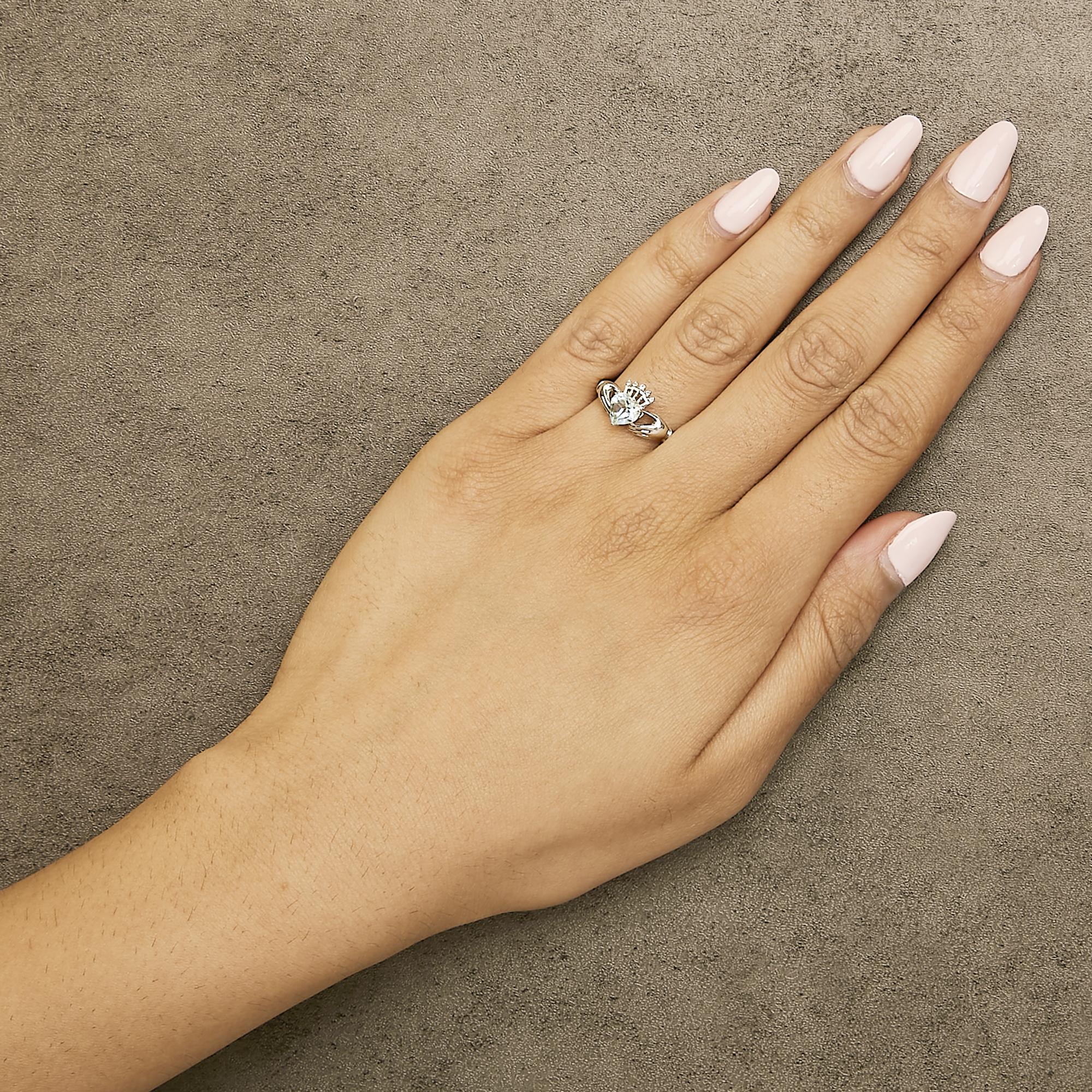 Sterling Silver Blue Topaz Heart Claddagh Ring
