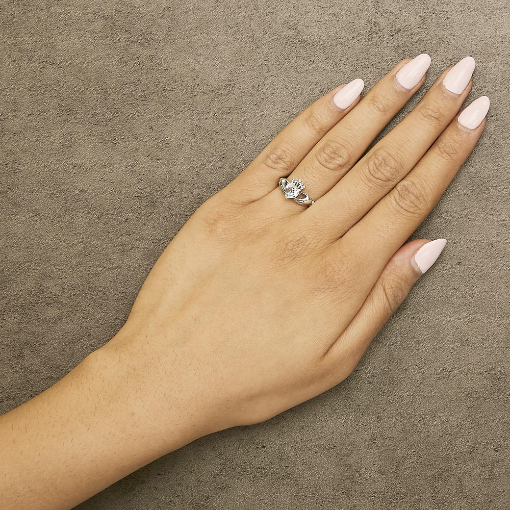 Sterling Silver Blue Topaz Heart Claddagh Ring