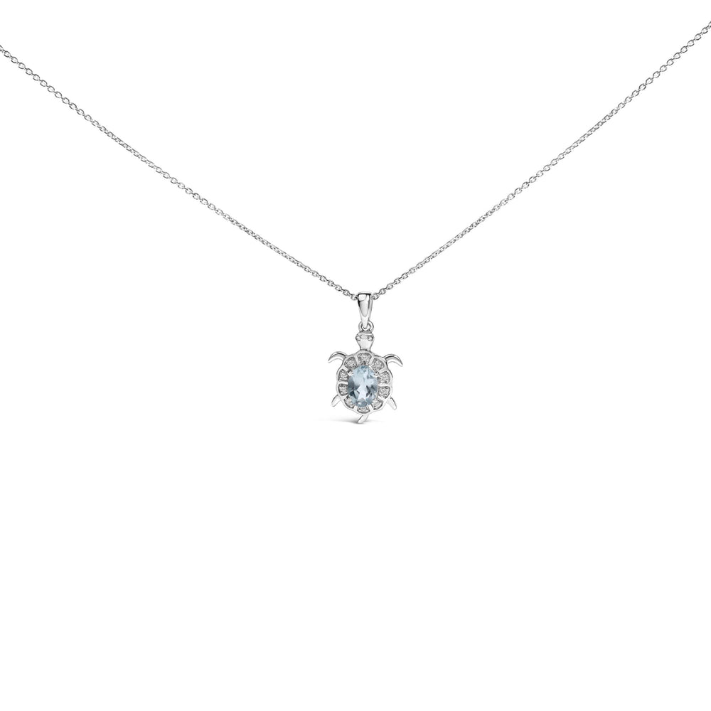 .925 Sterling Silver Created Blue Topaz and Sapphire Turtle Pendant Necklace