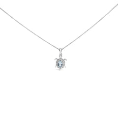 .925 Sterling Silver Created Blue Topaz and Sapphire Turtle Pendant Necklace