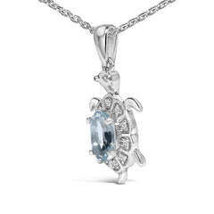 .925 Sterling Silver Created Blue Topaz and Sapphire Turtle Pendant Necklace