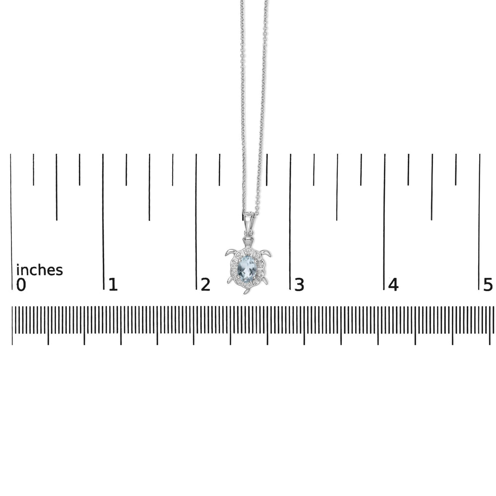 .925 Sterling Silver Created Blue Topaz and Sapphire Turtle Pendant Necklace