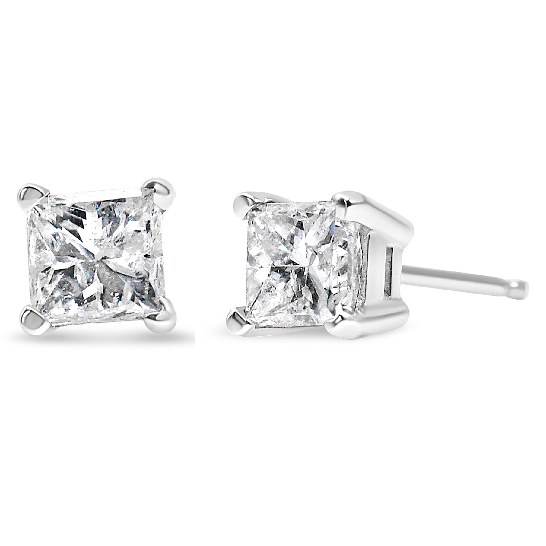 14K White Gold 1.00 Cttw Princess-Cut Square Near Colorless Diamond Classic 4-Prong Solitaire Stud Earrings (J-K Color, I1-I2 Clarity)