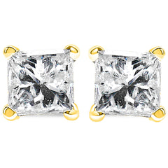 14K Yellow Gold Clarity Enhanced Princess Cut Diamond Certified Stud Earrings (0.50 cttw, H-I Color, I1-I2 Clarity)