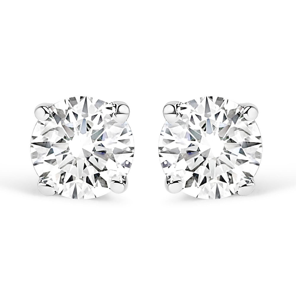 AGS Certified 14K White Gold 1.0 Cttw 4-Prong Set Brilliant Round-Cut Solitaire Diamond Push Back Stud Earrings (F-G Color, SI2-I1 Clarity)