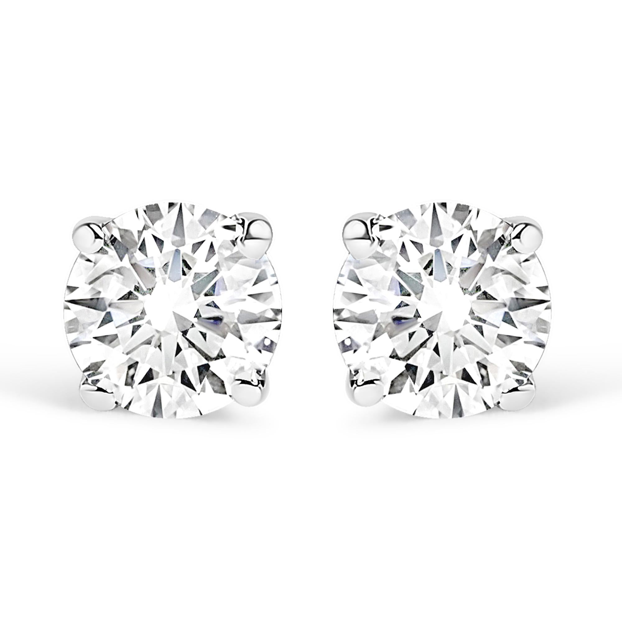14K White Gold 1/3 Cttw Round Brilliant-Cut Near Colorless Diamond Classic 4-Prong Stud Earrings (J-K Color, I1-I2 Clarity)