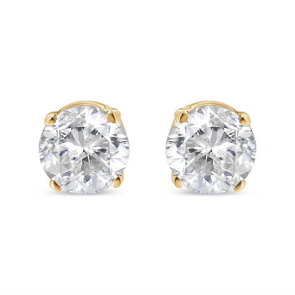 AGS Certified 14k Yellow Gold 3/8 cttw 4-Prong Set Brilliant Round-Cut Solitaire Diamond Push Back Stud Earrings (Q-R Color, SI2-I1 Clarity)