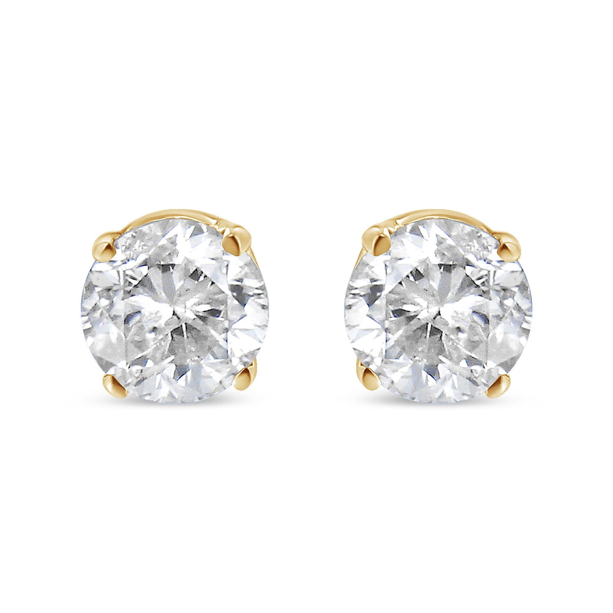 AGS Certified 14k Yellow Gold 3/8 cttw 4-Prong Set Brilliant Round-Cut Solitaire Diamond Push Back Stud Earrings (Q-R Color, SI2-I1 Clarity)
