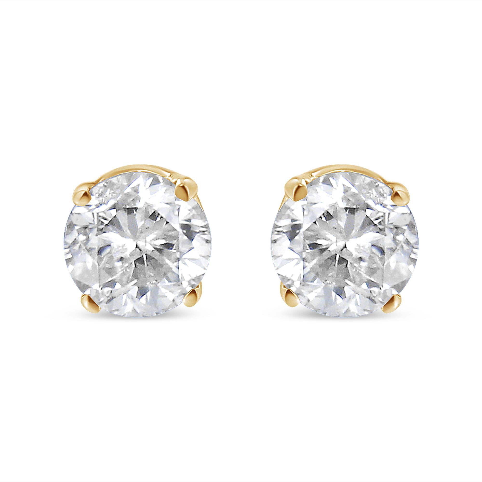AGS Certified 14k Yellow Gold 3/8 cttw 4-Prong Set Brilliant Round-Cut Solitaire Diamond Push Back Stud Earrings (M-N Color, SI2-I1 Clarity)