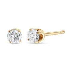 AGS Certified 14k Yellow Gold 3/8 cttw 4-Prong Set Brilliant Round-Cut Solitaire Diamond Push Back Stud Earrings (Q-R Color, SI2-I1 Clarity)