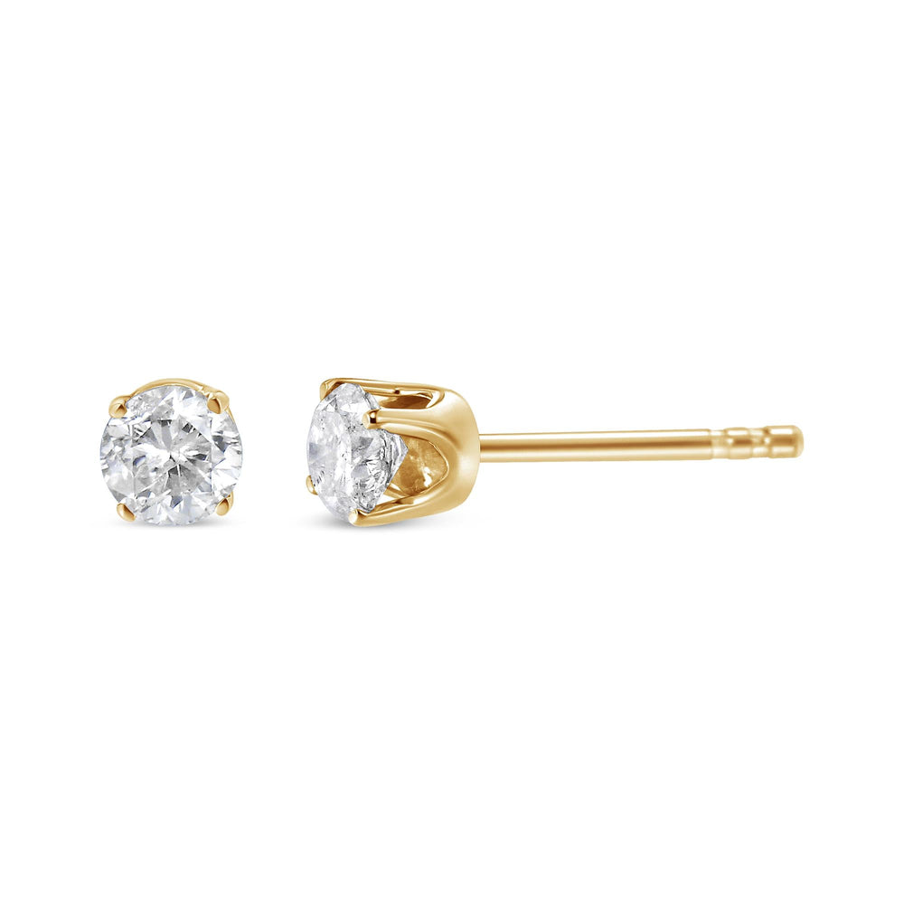 AGS Certified 14k Yellow Gold 3/8 cttw 4-Prong Set Brilliant Round-Cut Solitaire Diamond Push Back Stud Earrings (L-M Color, SI2-I1 Clarity)