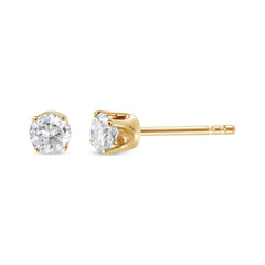 AGS Certified 14k Yellow Gold 3/8 cttw 4-Prong Set Brilliant Round-Cut Solitaire Diamond Push Back Stud Earrings (Q-R Color, SI2-I1 Clarity)
