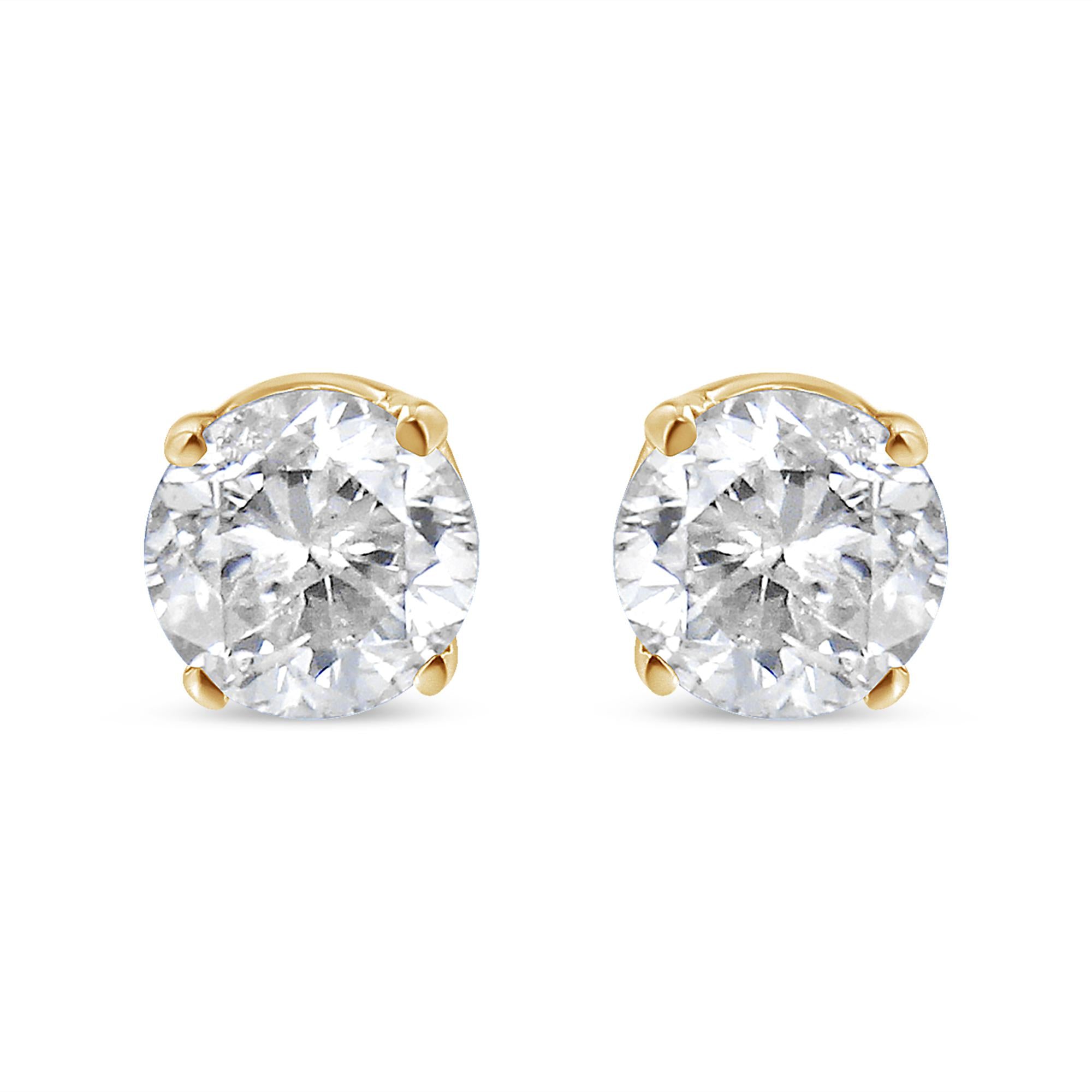 AGS Certified 14k Yellow Gold 3/8 cttw 4-Prong Set Brilliant Round-Cut Solitaire Diamond Push Back Stud Earrings (Q-R Color, SI2-I1 Clarity)