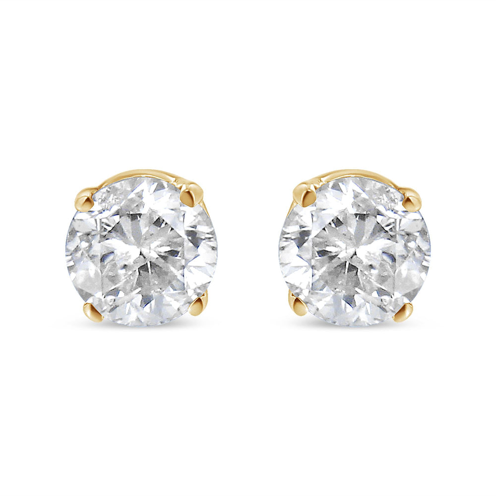 AGS Certified 14k Yellow Gold 3/8 cttw 4-Prong Set Brilliant Round-Cut Solitaire Diamond Push Back Stud Earrings (Q-R Color, SI2-I1 Clarity)